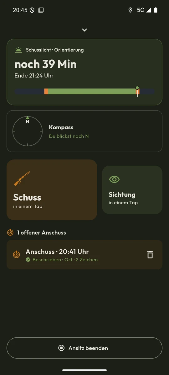 Schuss markieren: Ort und Uhrzeit werden als Anschuss festgehalten