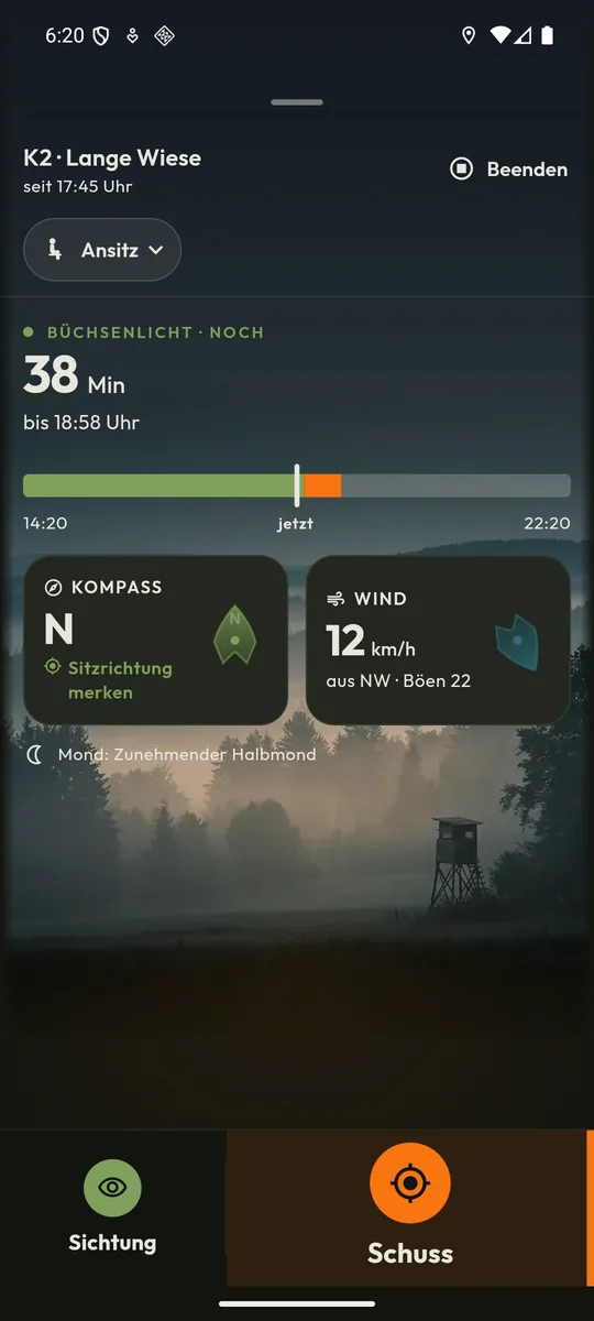 Ansitz-Begleiter an der Kanzel: Büchsenlicht-Countdown, Kompass, Wind und Mond
