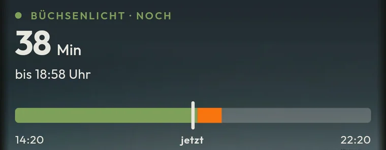 Ausschnitt: Büchsenlicht — noch 38 Min, bis 18:58 Uhr